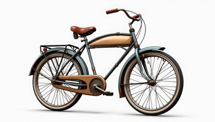 Fototapeta premium vintage bicycle with leather saddle, cream and beige steel frame, rear rack, full fenders, classic chain guard and wooden grips, cruiser city commuter styling,