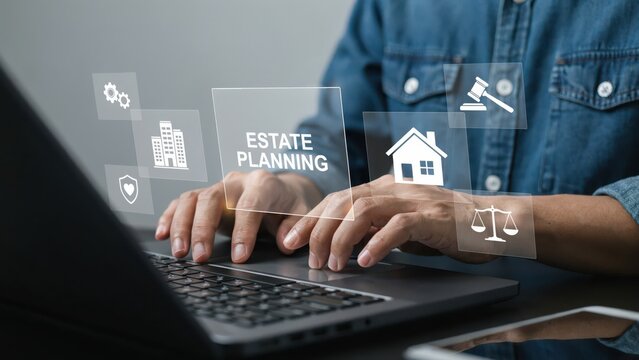 Estate planning concept with digital interface icons