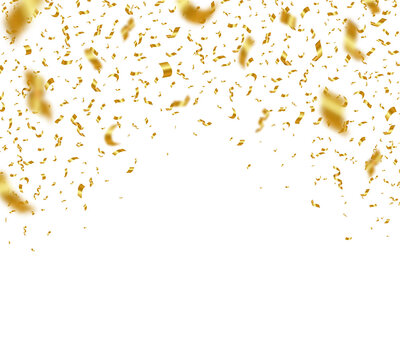 Golden Confetti Rain With Curled Metallic Pieces.