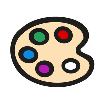 Artist's palette with colorful paint blobs, simple cartoon style