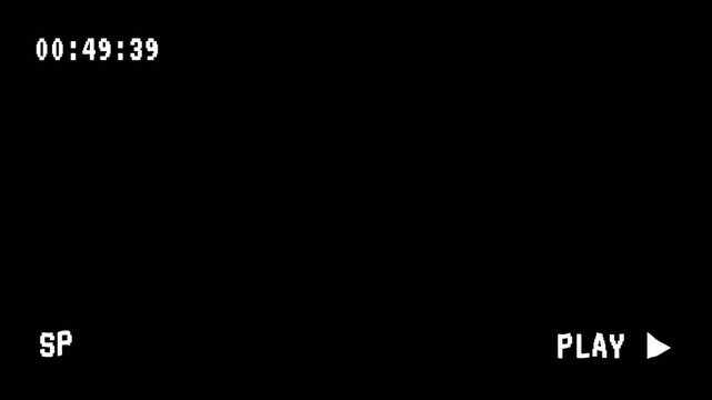 VHS playback interface with play icon and alfa chanel 4k video
