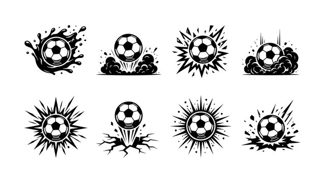 Dynamic soccer ball explosion and impact graphic illustrations with effects