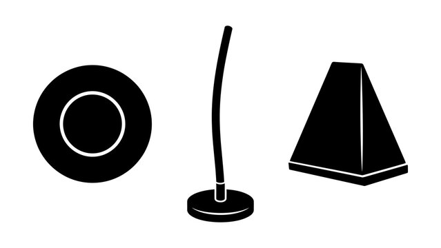 Three black office microphone and stand icons with transparent background