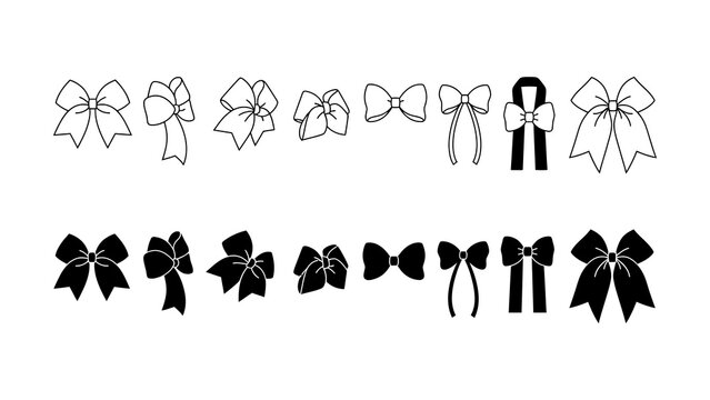 Various styles of elegant bows with transparent background for design projects