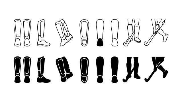 Various types of footwear and legwear illustrated in line art style