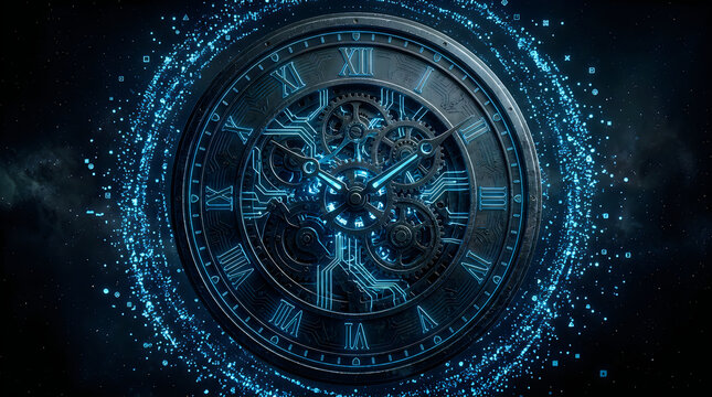 Futuristic Blue Time Vortex Dial with Mechanism Background