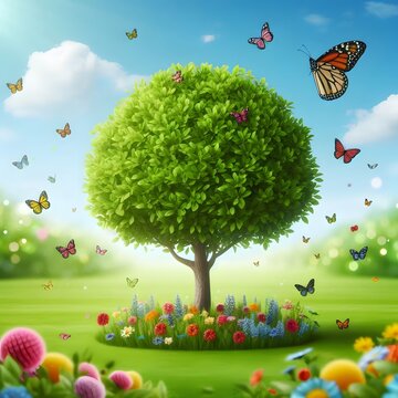 A litte tree in a park with blurred background