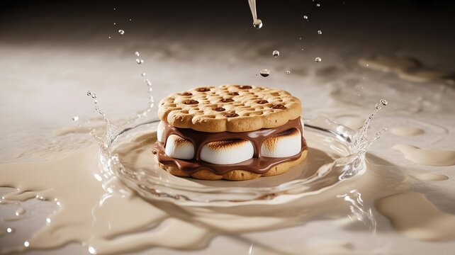 Gourmet ice cream dessert with caramel drizzle and nuts on marble countertop