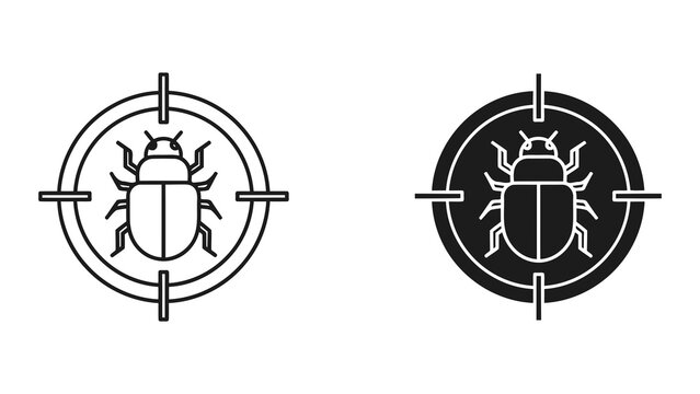 Bug hunting and software testing vector icon for quality assurance development