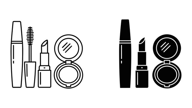 Cosmetics makeup kit vanity vector icon set isolated on white for beauty and skincare