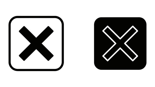 Square cross mark icon for error cancellation and UI interface removal actions design
