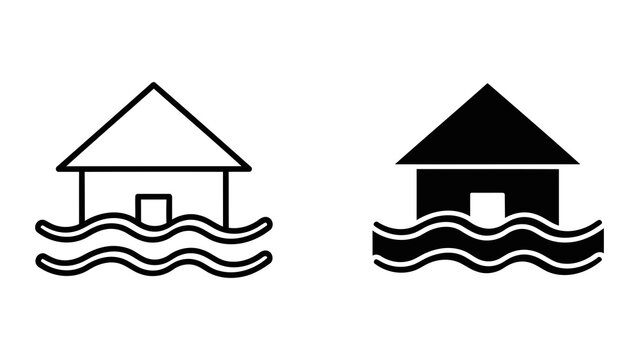 House flooding water damage disaster vector icon isolated on white background