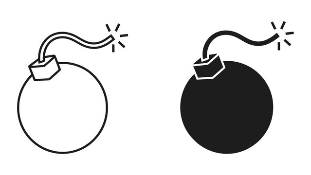 Explosive bomb with burning fuse vector icon set isolated on white background design