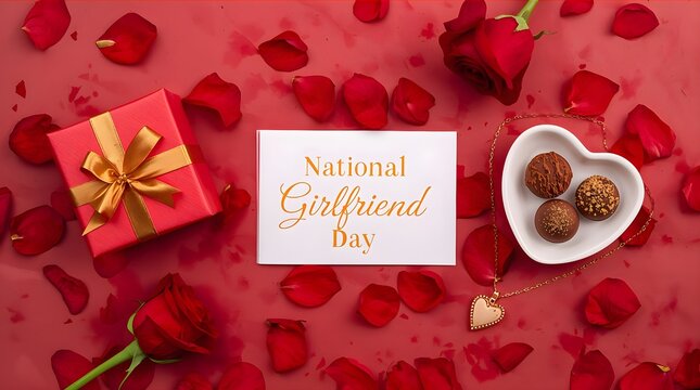 National Girlfriend Day Card with Roses and Gifts