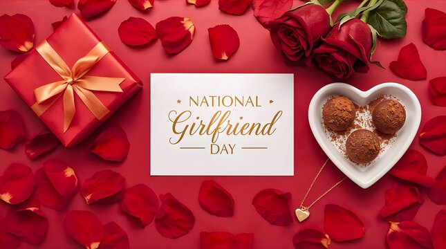 National Girlfriend Day Card with Roses and Gifts