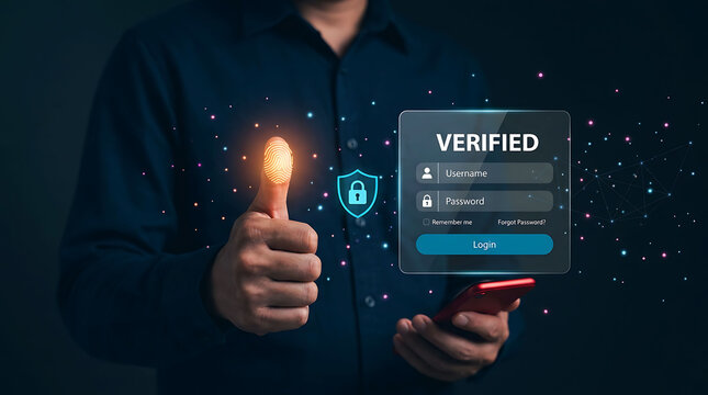 Biometric fingerprint user login verified secure authentication concept