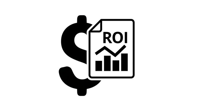 ROI icon with dollar sign and financial growth chart for business investment analysis