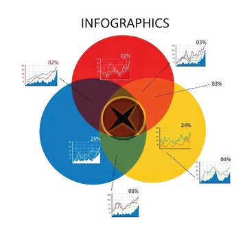 Colorful Venn Diagram Infographic with Charts and Graphs.