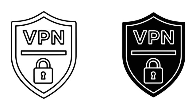 Secure VPN shield icon with padlock for cybersecurity on transparent background