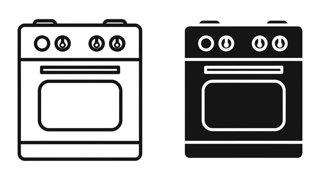 Modern kitchen oven icon set in outline and solid vector style for appliance retail design