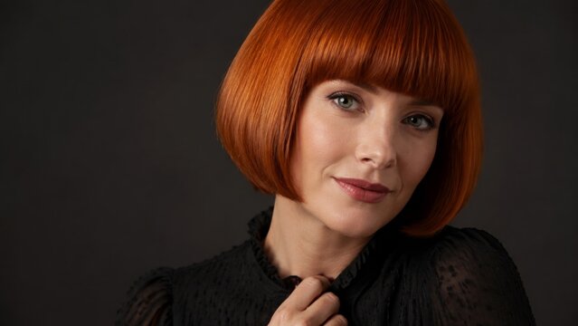 Woman with pageboy haircut in warm sunset light with close detail composition for commercial use