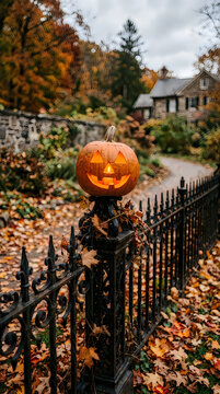 Glowing jack o lantern pumpkin celebrating a festive holi day scene