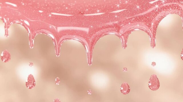 Shiny pink glitter slime dripping with glossy texture close up for creative play and fun