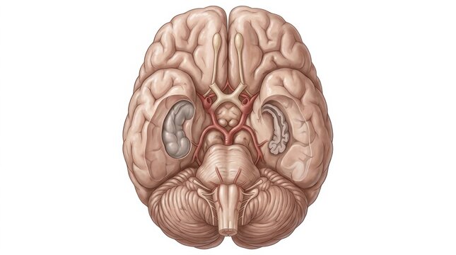Detailed illustration of the human brain's base and arterial circle