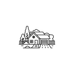 Fototapeta premium Minimalist Line Art House Icon with Garage and Garden
