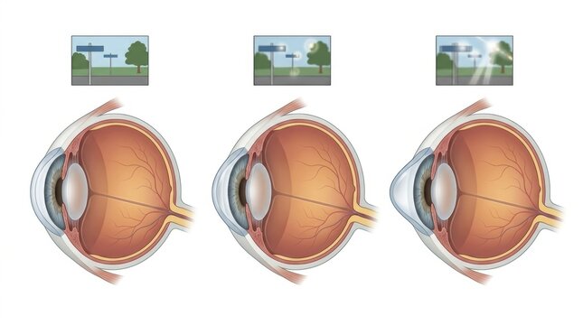 Diagram illustrating different vision impairments and eye anatomy