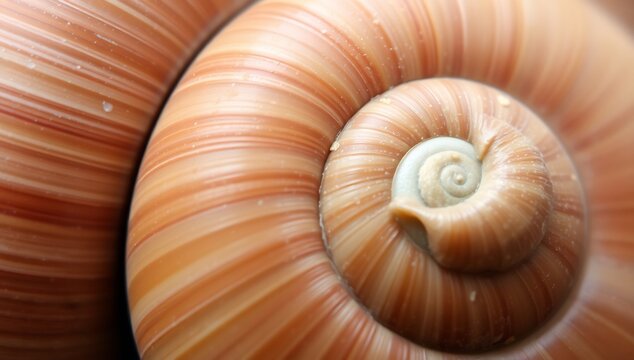 Macro view detailing intricate spiral patterns found upon a textured brown snail shell surface