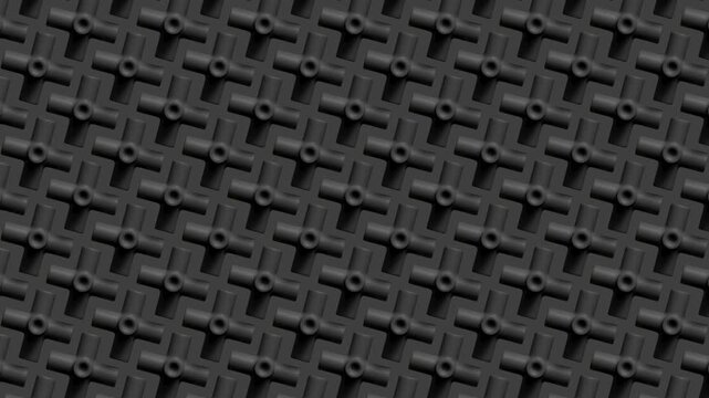 A dense black modular surface moves continuously in this abstract 3D video.