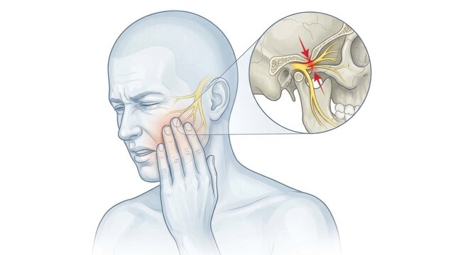 Illustration of a person experiencing pain in the jaw and temple area
