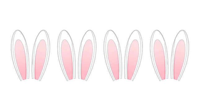 Four pairs of cute pink and white cartoon bunny rabbit ears isolated on transparent background