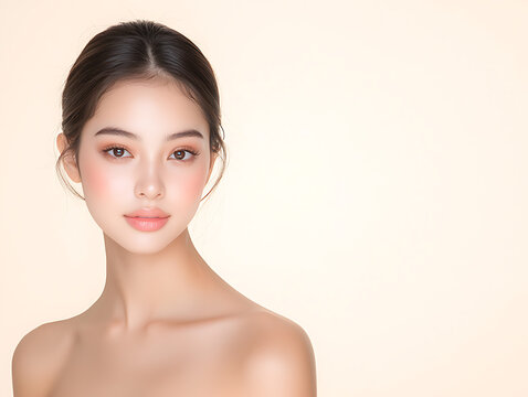Natural beauty portrait of a young Thai woman with flawless skin and gentle expression