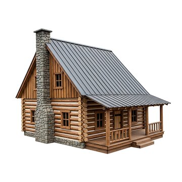 Charming rustic log cabin with stone chimney and porch