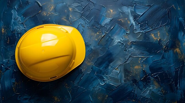 Yellow hard hat on a textured blue background