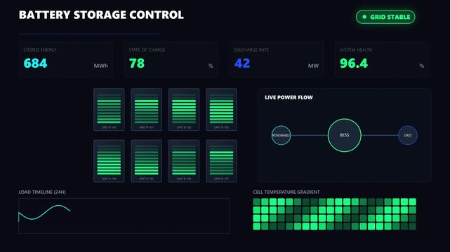 Battery Storage Control Dashboard Interface Animation