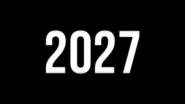 2027 rolling text animation, 2026 to 2027 simple countdown with black background, welcome 2027 happy new year animation