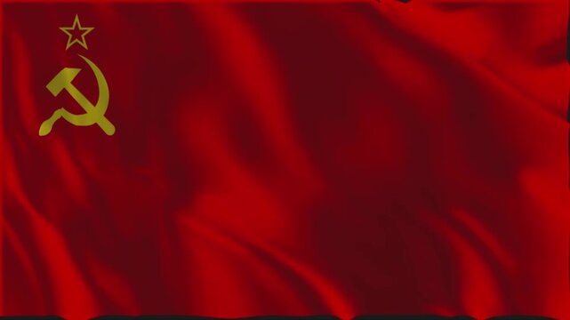 Soviet Union flag waving slowly in the foreground