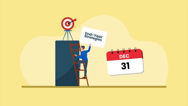 Organizing year end business action plan. End-year Strategies concept. Full length Icon animation illustration. High quality&nbsp;4k&nbsp;footage