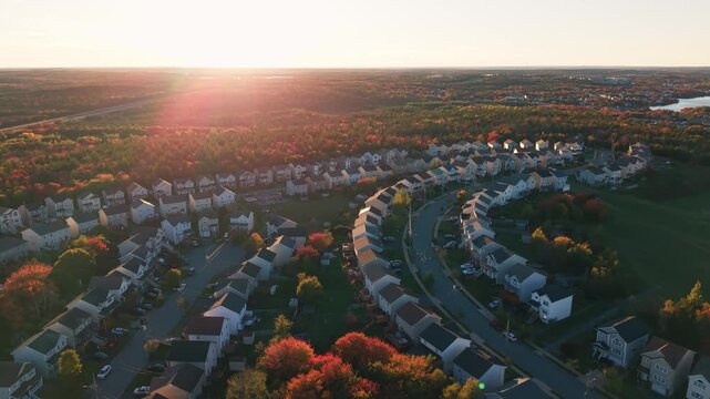 Aerial view of homes in Halifax, Nova Scotia during autumn season