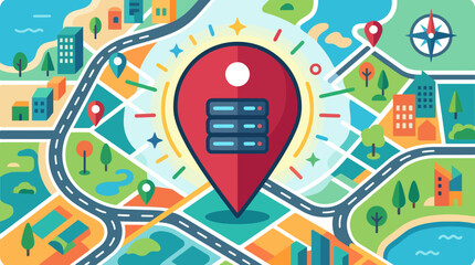 Naklejka premium Urban map navigation with server location pin icon.