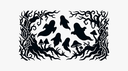 Obraz premium Intricate black and white illustration of a stylized wolf head.