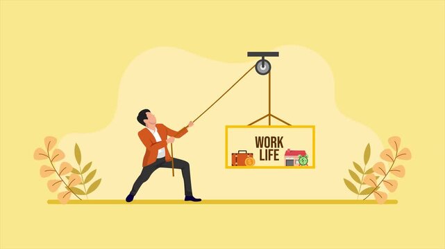 Balancing professional goals with personal fulfillment. Work life balance concept. Full length Icon animation illustration. High quality&nbsp;4k&nbsp;footage