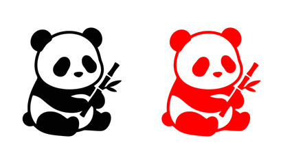 Cute panda bear character holding bamboo branch icon set with wildlife character illustration © Tharul