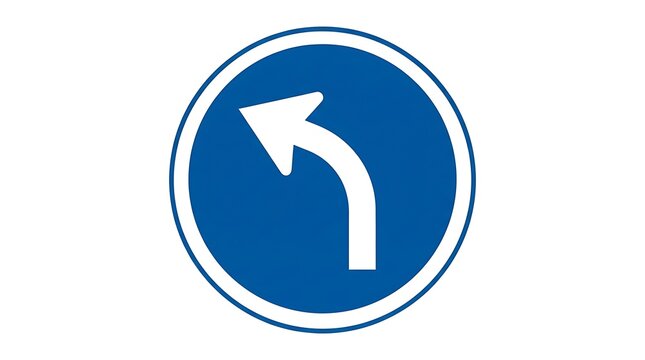 Blue circular traffic sign with a white arrow pointing to the left indicating mandatory turn direction for cars
