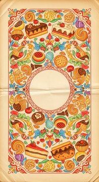 Colorful Vintage Dessert Pattern with Pastries and Sweets.