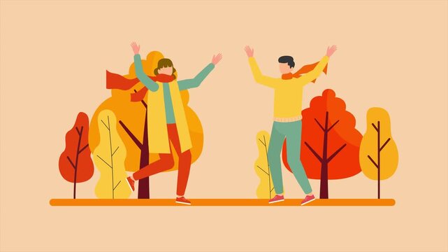 Family enjoying colorful autumn park together. Autumn Cozy life, Farming, Oktober fest concept. Full length Icon animation illustration. High quality&nbsp;4k&nbsp;footage