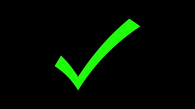 Green check mark true animation on black background